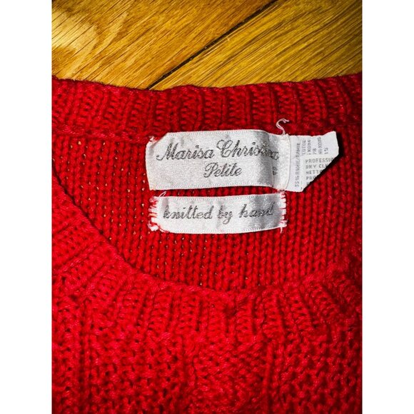 Vintage Marisa Christina Petite Hand-Knitted Red Sweater With Striped Accents - Picture 4 of 6
